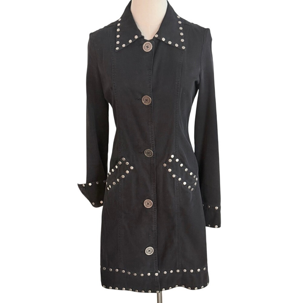 Vintage Y2K Twill Twenty Two Studded Longline Denim Jacket Dark Blue S